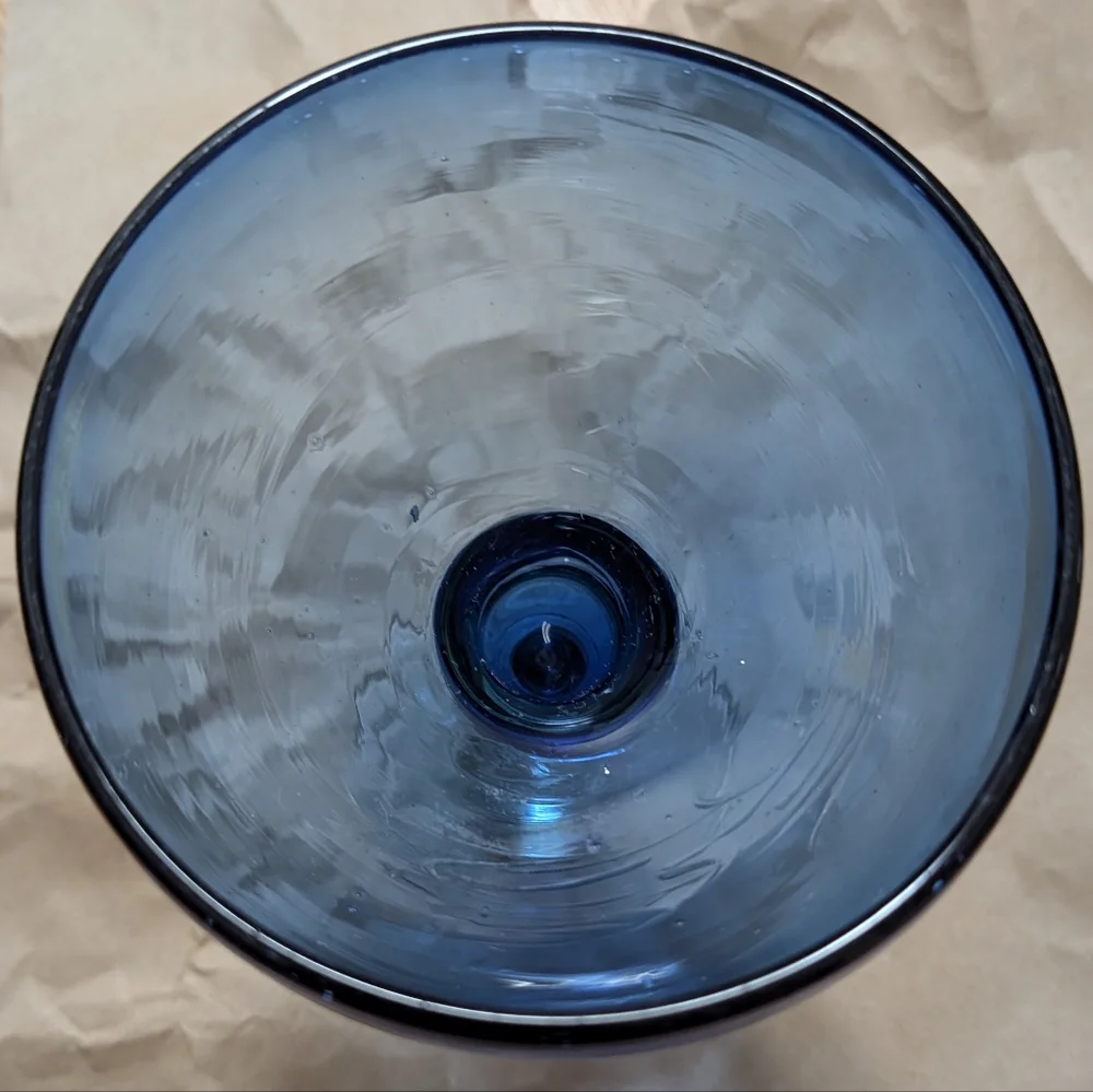 Hand blown blue/clear glass Mexico‎ style vintage margarita glass